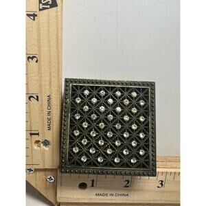 Vintage Metal Trinket Box with Rhinestones Small Decorative Jewelry Holder